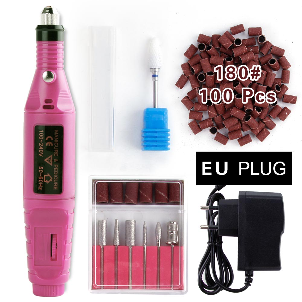 1 sæt power elektrisk manicure maskine keramisk skærer neglebor sæt fræsere pedicure apparat fil: Lyserød sæt 180