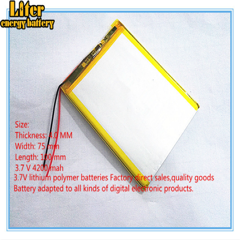 1 stks/partij 3.7 V Hoge Capaciteit Lithium Polymeer Batterij, 4075100, 4200 Mah Zon N70 7 Inch Tablet Batterij