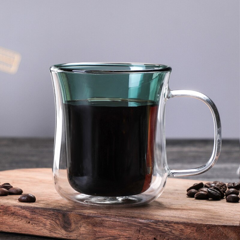 Farget varmebestandig glass dobbeltlags kopp varmebestandig høyt borsilikatglass vannkopp kaffekopp