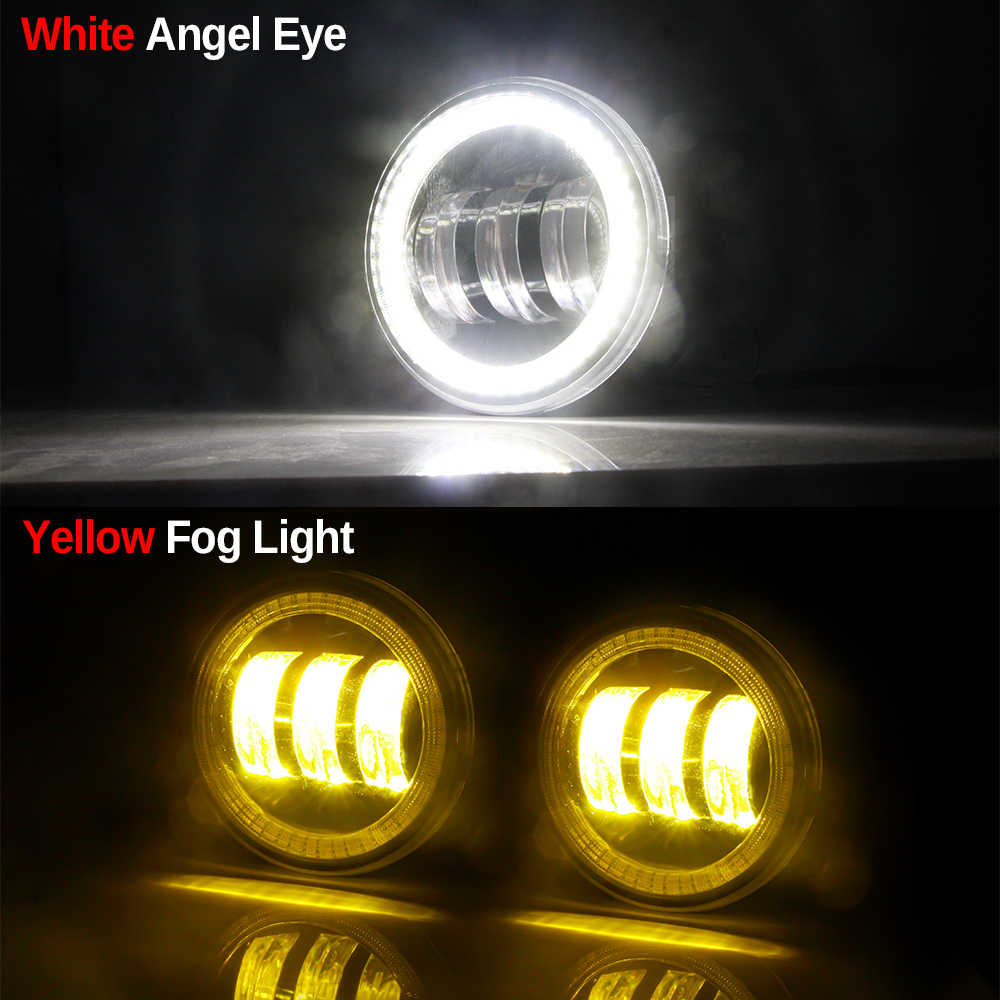 2 X Angel Eye Mistlamp Auto Led Lens Fog Driving Lamp Drl 12V Voor Dacia Duster Solenza Logan sandero Lincoln Mazda Scion FR-S: White and Yellow