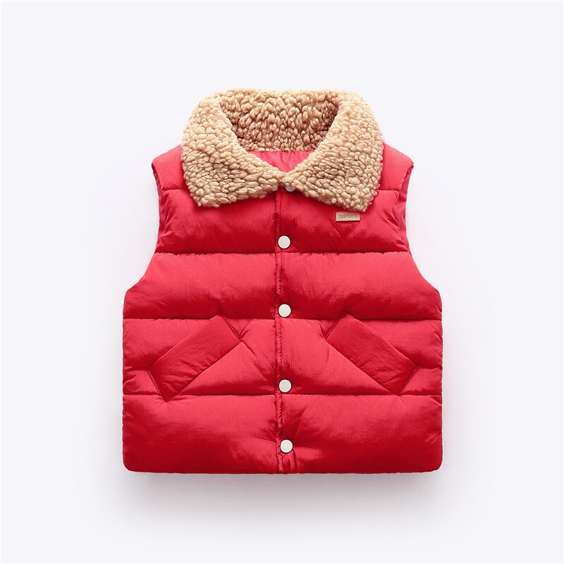 Children's Vest for Girls Turndown Collar Solid Sleeveless Jacket Boys Vests Winter Waistcoat Kids Gilet Fille Coats Lamb Wool