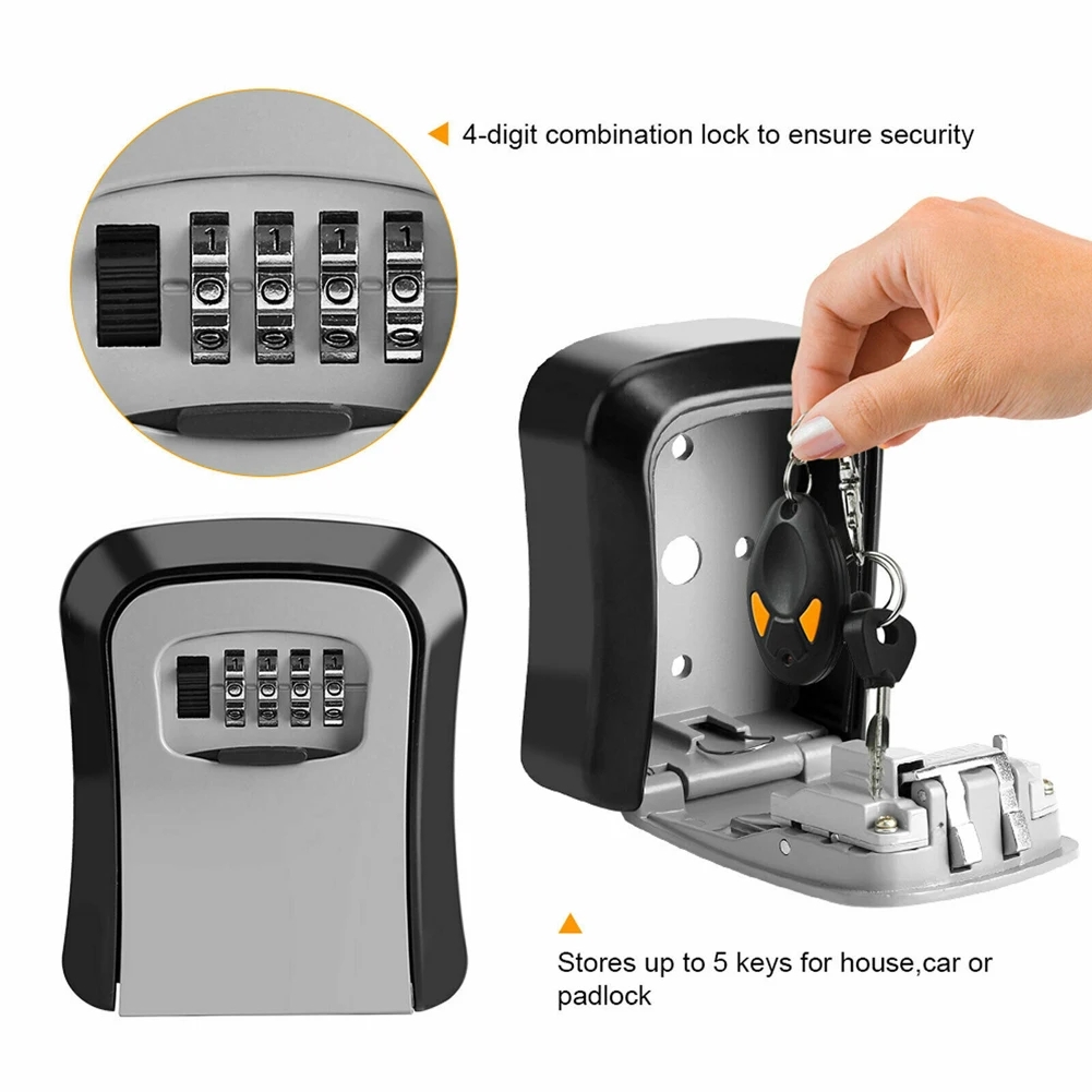 Wall Mount Key Lock Box, 4 Digit Senha Código, Segurança Lock, Nenhuma chave para Home Office, Secret Storage Box Organizer