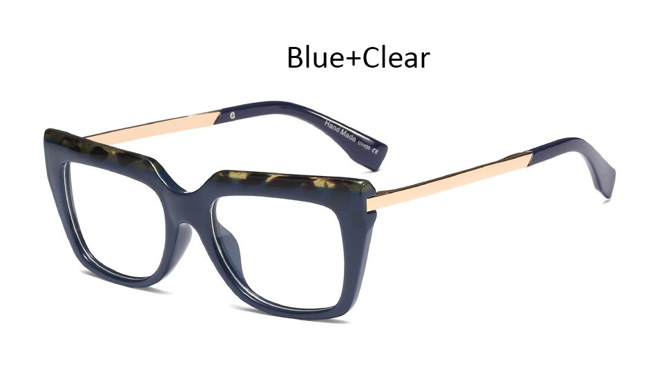 Gafas de mujer negras a la , montura de cristal cuadrada de gran tamaño para mujer, monturas para gafas transparentes de ordenador: Blue Clear