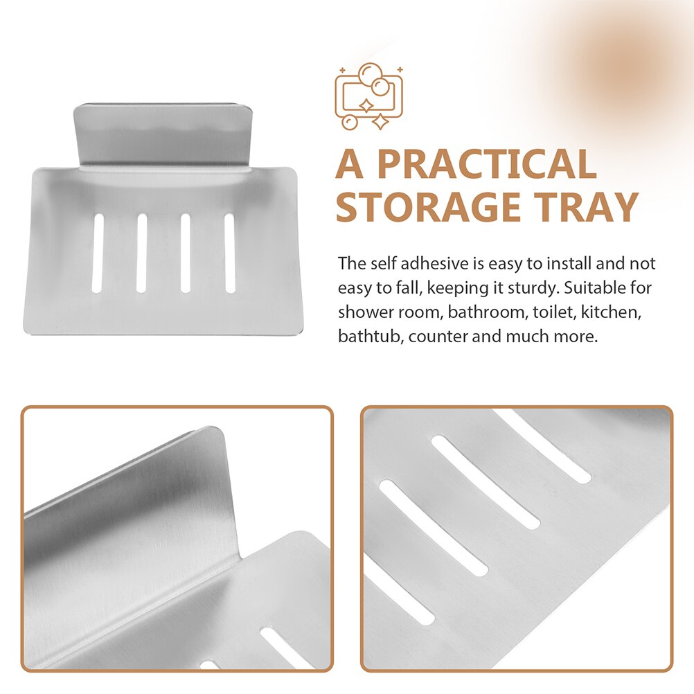 Stainless Steel Draining Soap Container Wall Mounted Adhesive Soap Dishes Tray