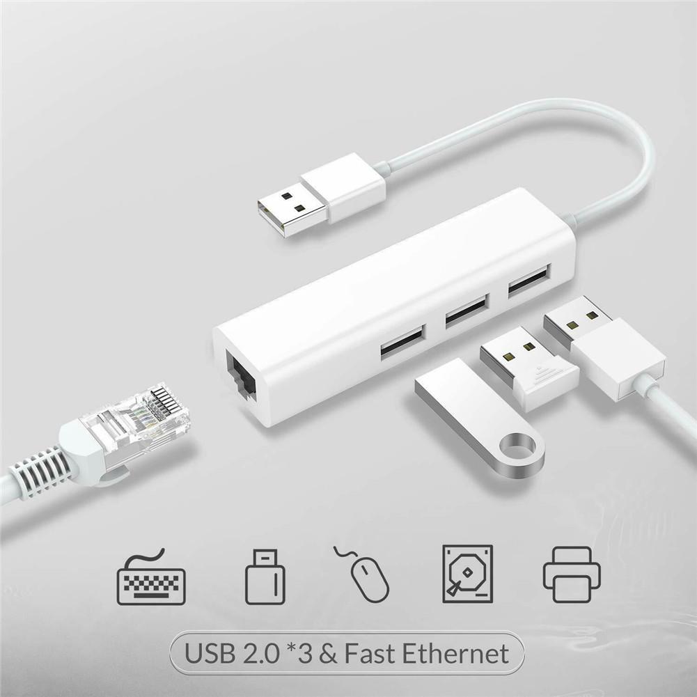 3 Usb Port Hub Rj-45 Lan Network Card Usb To Ethernet Adapter Cable: Default Title