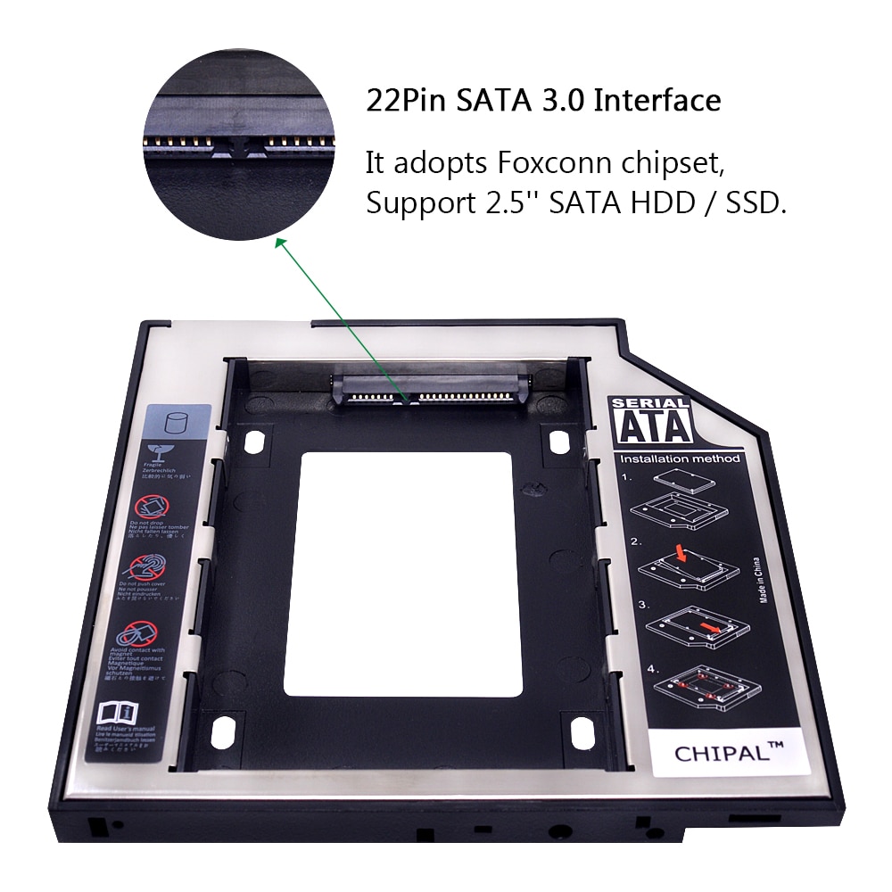 CHIPAL Universele 2nd HDD Caddy 9.5mm SATA 3.0 LED voor 2.5 Inch SSD Case Harde Schijf Behuizing voor laptop CD DVD ROM Optibay