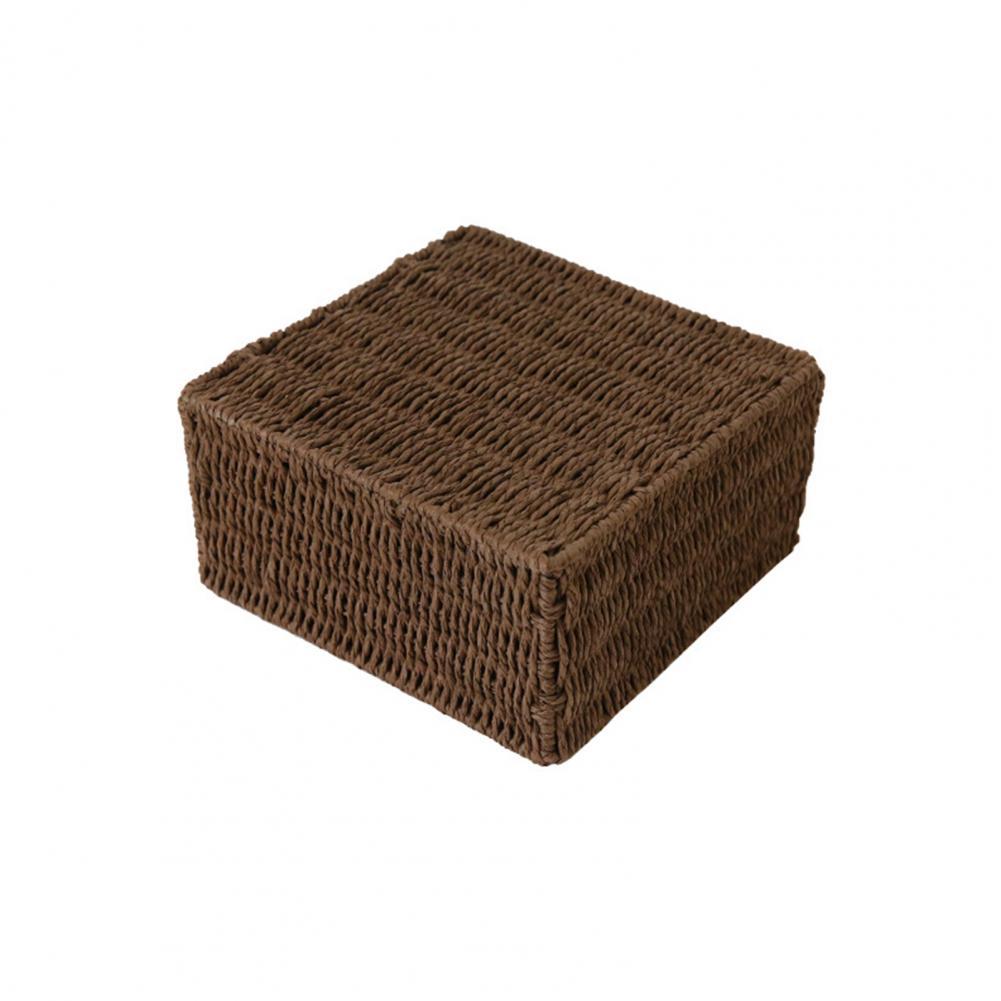 Storage Box Multi-purpose Storage Basket Organizer Anti-rust Reusable Storage Beautiful Rattan Case for Office Storage Box: Deep Coffee Color S