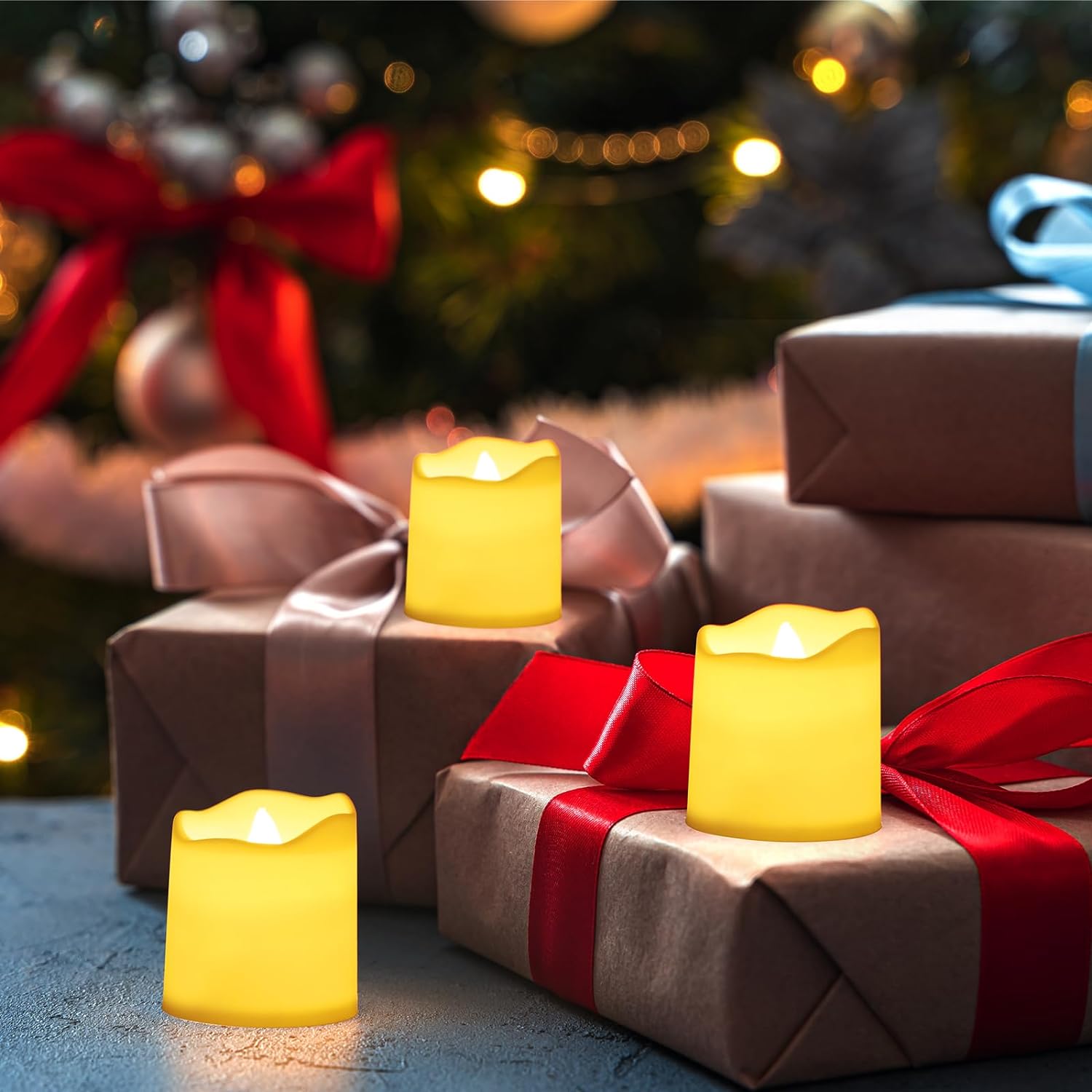 Luces de vela LED sin llama, lámpara de té de deseos creativos, luz blanca cálida para decoración de Halloween, boda y Navidad, 24 piezas