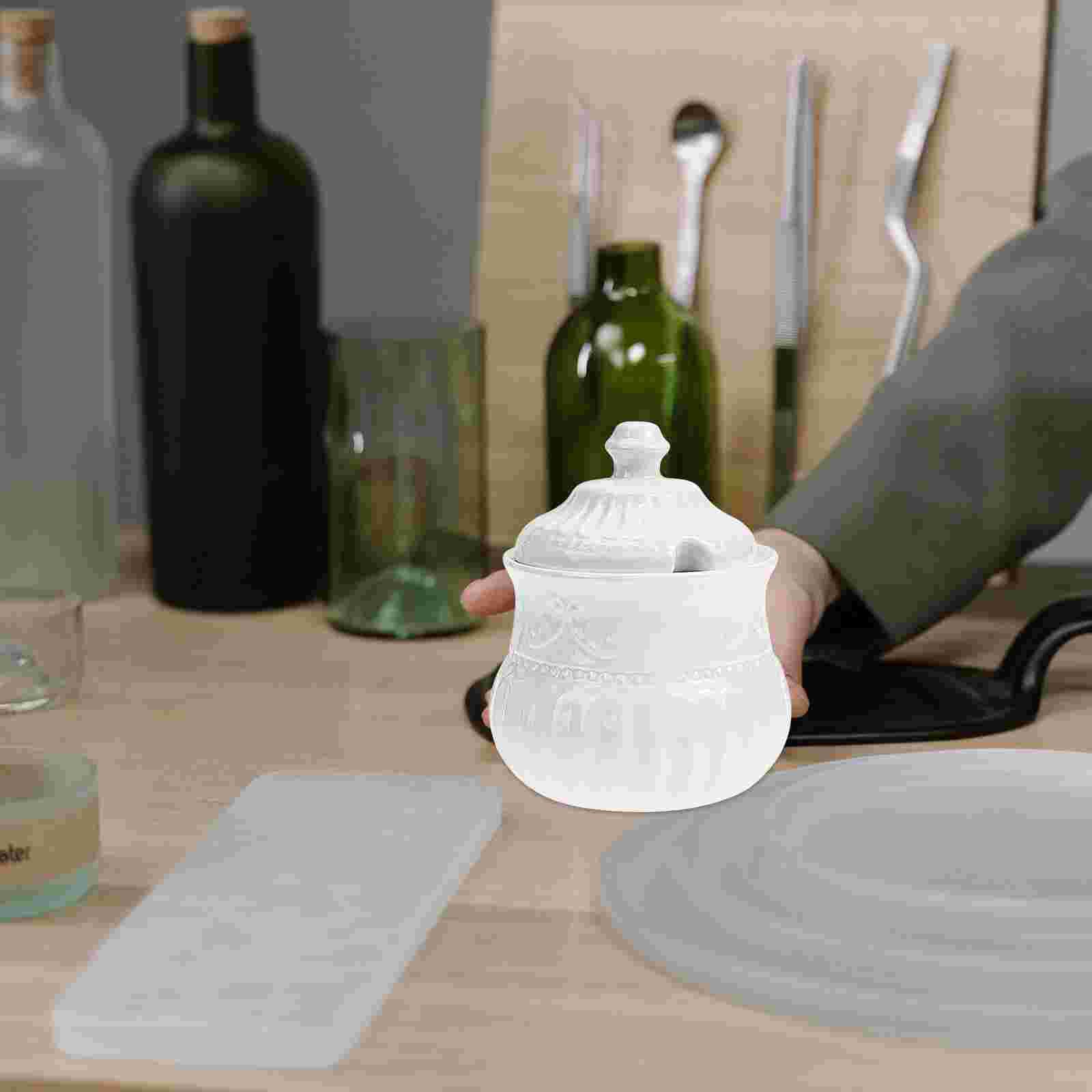 Embossed Ceramic Sugar Cube Jar Delicate Sugar Jar Coffee Shop Sugar Holder