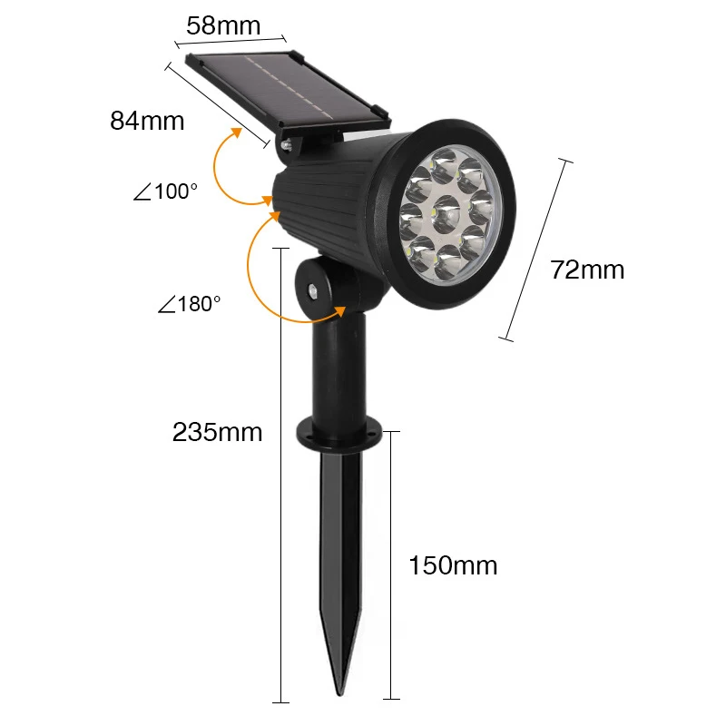 9/4 LED Solar LED-lichtspots Buiten IP65 Waterdichte verlichting Helderheid instelbaar voor tuin Achtertuin Oprit Patio Decor