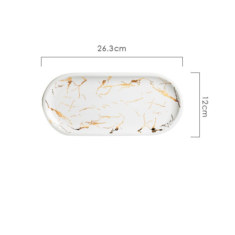 Nordic Style Ceramic Marbled Black Gold Oval Rectangular Plate Simple Beautiful Western Dinner Plate Kitchen Sushi Snack Trays: white small