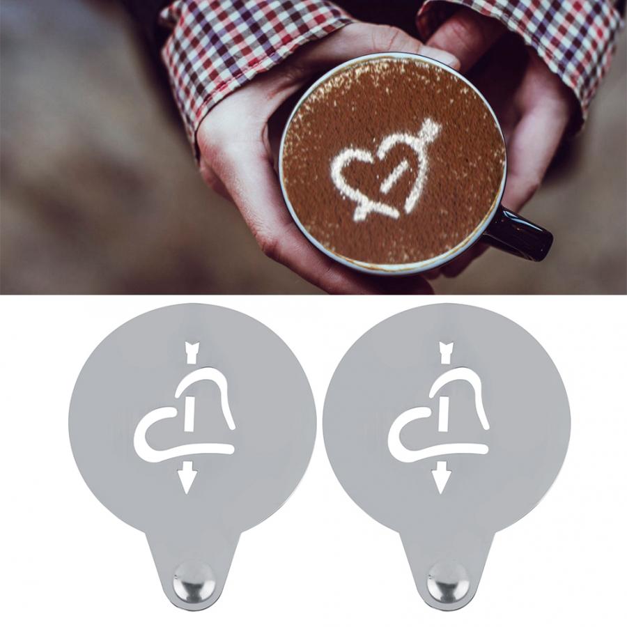 Kaffemaler 2 stk rustfritt stål kaffedekorasjonssjablonger maler kaffeverktøy til hjemmebruk kaffesjablonger