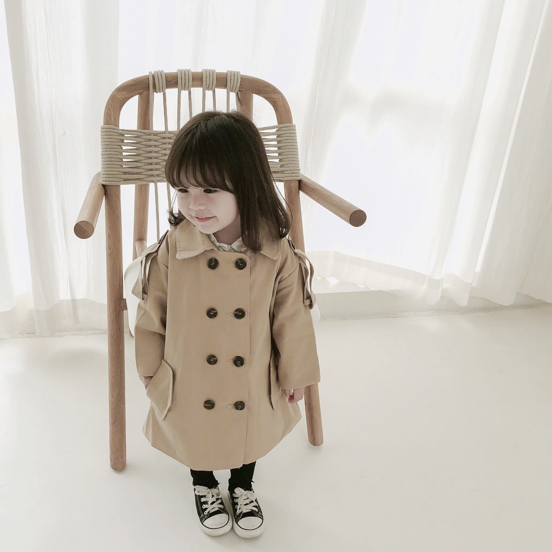 Efterår koreanske børn trenchcoat drenge og piger lang frakke toddler langærmet overfrakker børn tøj outwear