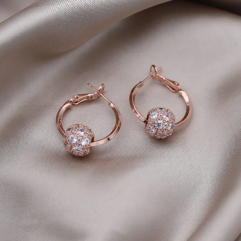 Pendientes giratorios chapados en oro Real para mujer, joyería de coreana, cuentas de circón redondas, accesorios de de graduación de lujo: Champán