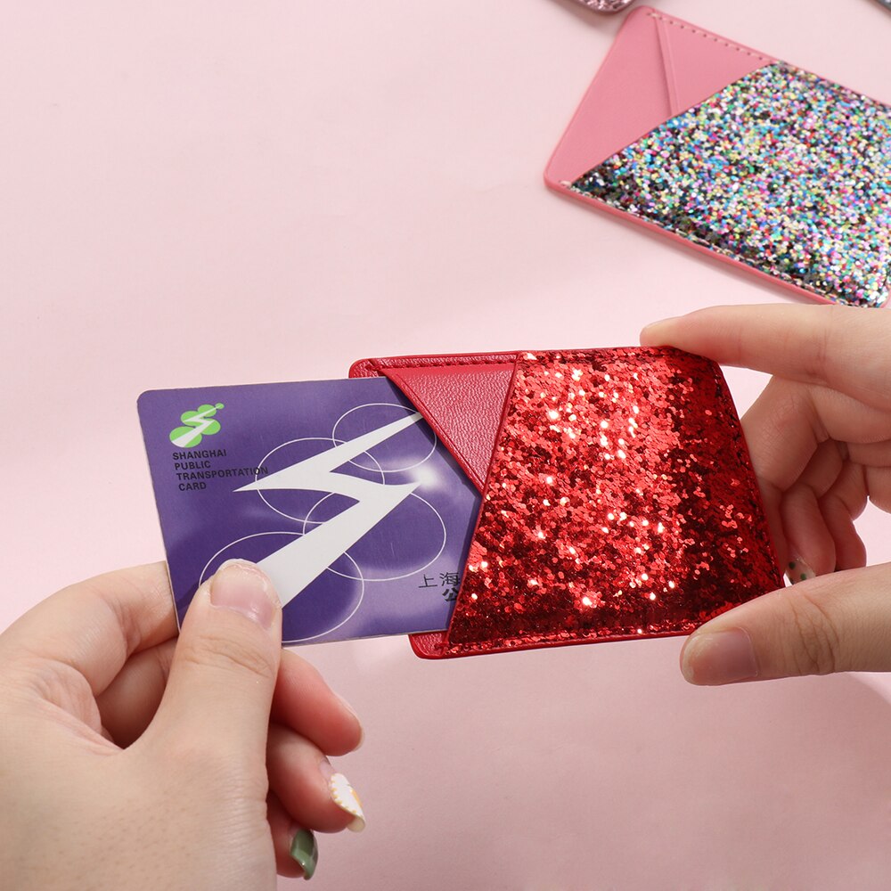 Bling Stick-on Cellphone Pocket Credit Card Holder Wallet Sticker Self-Adhesive Pouch Case Sticker ID Bus Card Cover