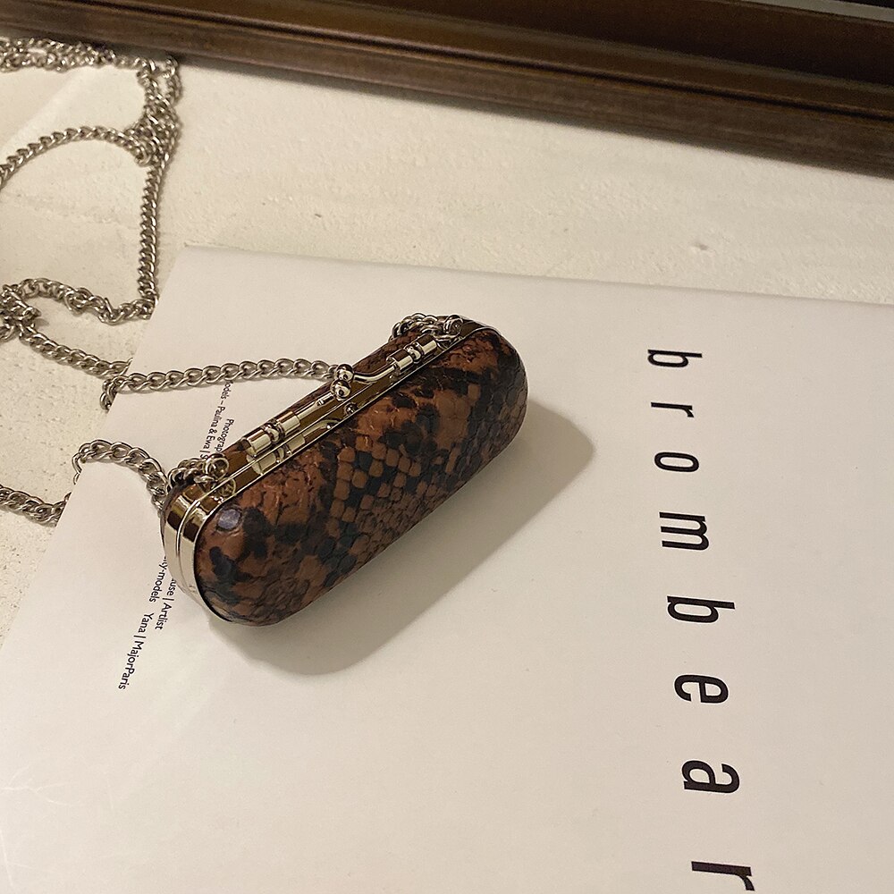 Mini serpent modèle rouge à lèvres sac nouvelle en cuir PU femmes concepteur sac à main serrure chaîne épaule sac de messager: Brown