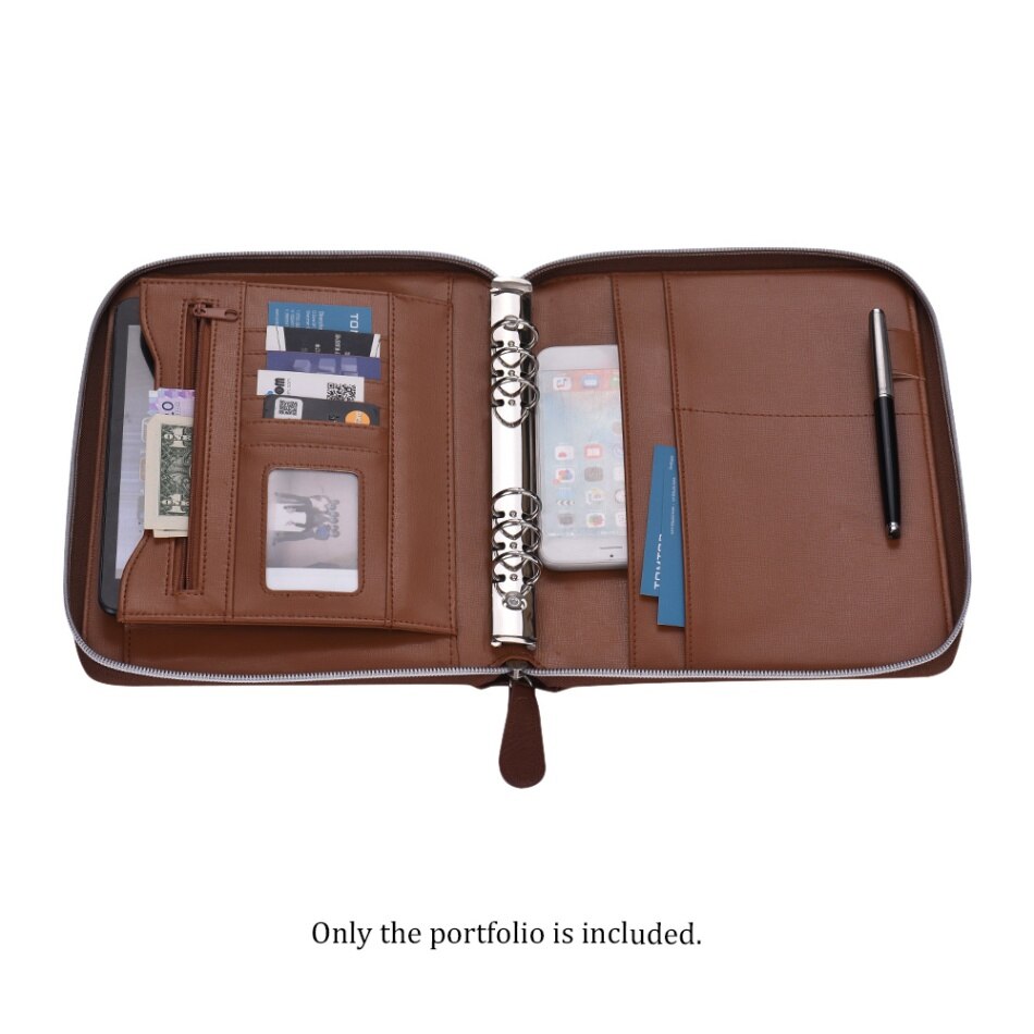 Folder Document Storage PU Leather Padfolio Business Portfolio Holder Organizer with Zippered Closure Card Slot: Without Writing Pad