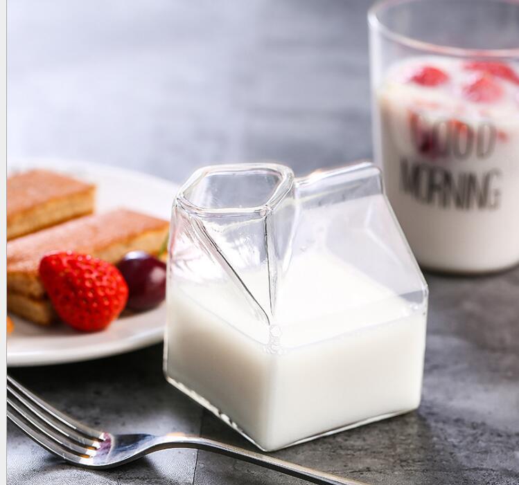 Glass Cup Milk Carton Glass Cup Home Kichen Carton Coffee Glass Handmade Crafts Coffee Mugs Unique Juice Cups
