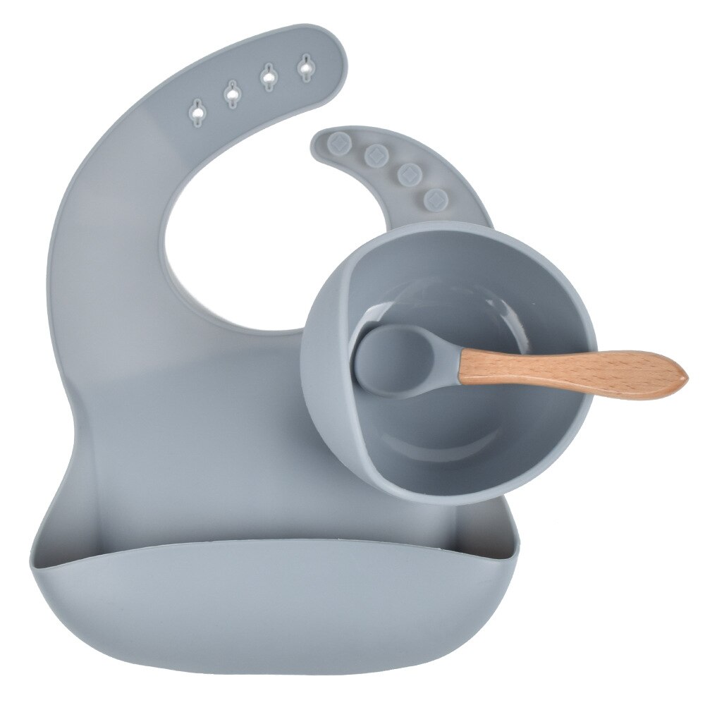 1set Silicone Bib Feeding Set Baby Bowl Tableware Waterproof Spoon Non-Slip BPA Free Silicone Portable Tableware for Children: Y18