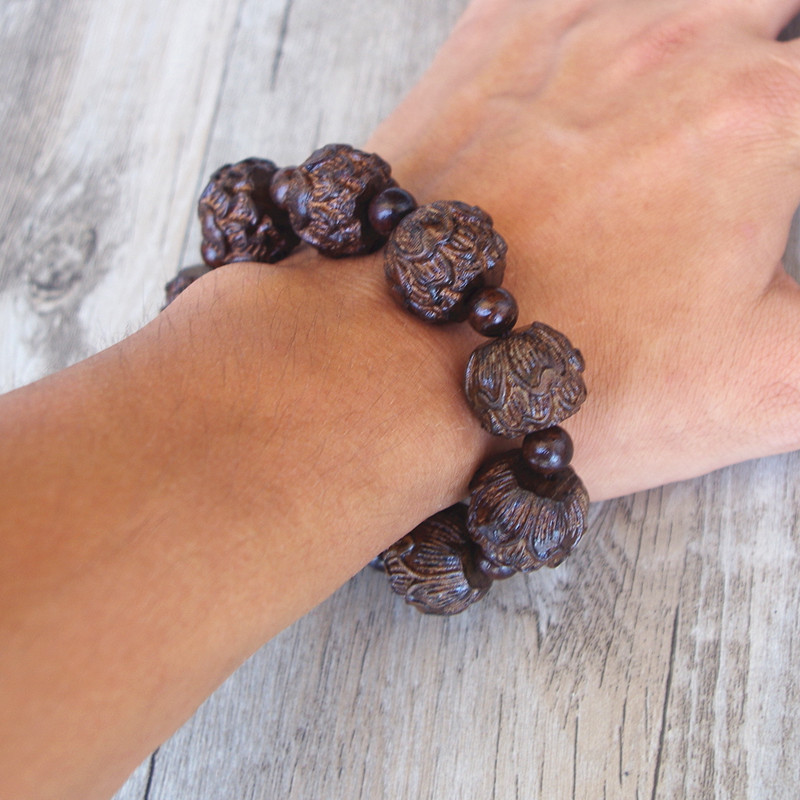 18 MM mannen Tibetaanse Boeddha Zwart Hout Carve Lotus Armband Healing Gebed Mala Chakra Strand Armband Lucky Sieraden