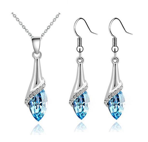 Angel Eye Water Kristallen Hanger Ketting Earring Mode-sieraden Set Brithday Girl Lover Bitheday Zomer Strand: oceanblue