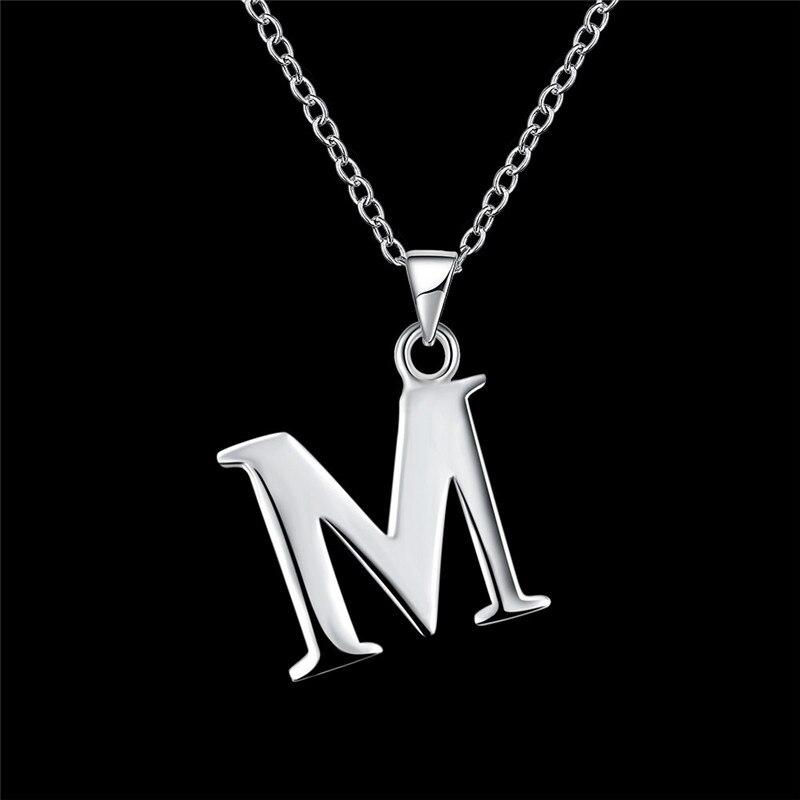 Jewelry 18 inches 925 Sterling Silver Link Chain Letter M Pendants Necklaces Fine Women Wedding Party
