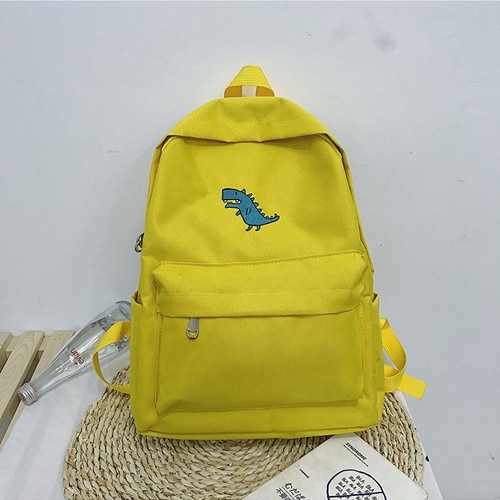 Coreano lona mochila estudante para meninas adolescentes mochila de viagem grande capacidade bonito dos desenhos animados dinossauro imprimir mochila casual: yellow