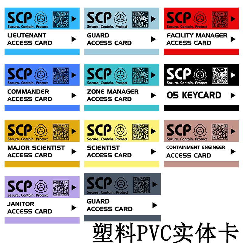 SCP Special Containment Procedures Foundation Secret Grade Access Card Mobile Task Forces Level Card Double Hard PVC Card: set 1