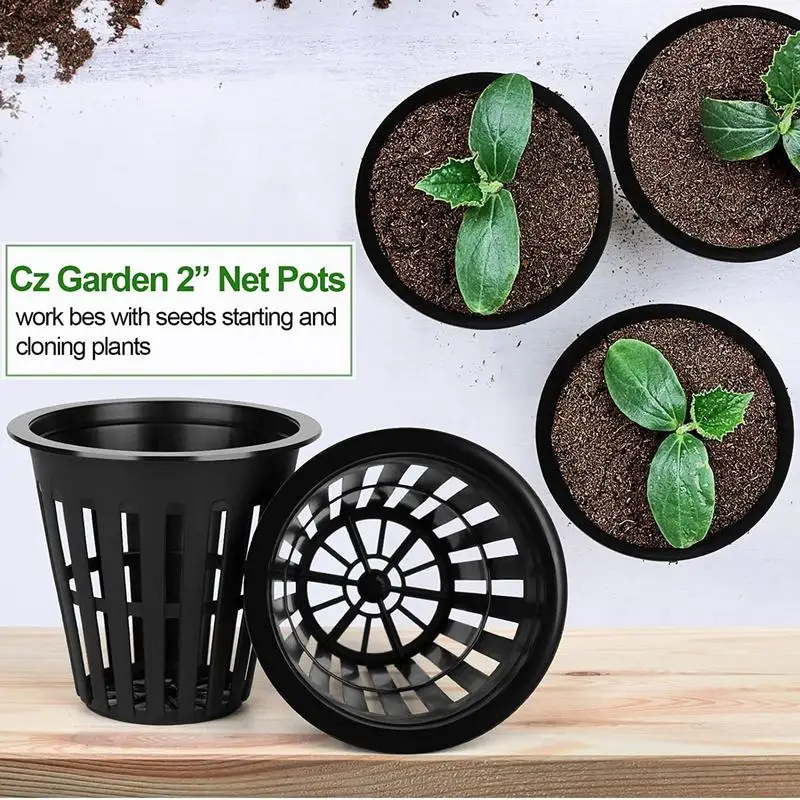 50/100 Uds. Tazas de red de malla ranuradas para jardín de 2 pulgadas, tazas de red redondas, macetas para hidroponía, cestas de red ranuradas para jardín