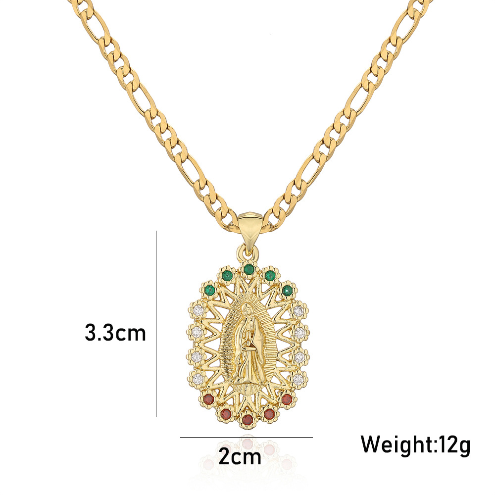 NEWBUY Women's Religious Jewelry Copper CZ Zircon Inlay Virgin Mary Pendant Stainless Steel Chain Necklace: Pink