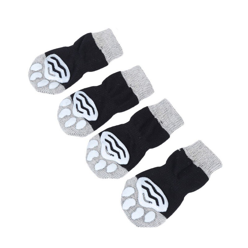 4pcs/lot Anti-slip Puppy Cat Knit Socks Dog Shoes Lovely Warm Dog Socks Cute Cartoon Print Cats Dogs Boots Winter Wear: Black / L