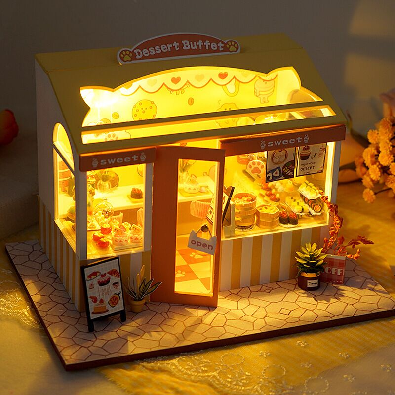 Cutebee Diy Poppenhuis, Houten Poppenhuis Ijs Winkel Met Led Verlichting TD33 Best Birthday