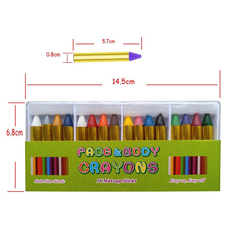 16pcs/1set Halloween Face Color Crayons Transparent Children Painted Face Crayons Boxed Friendly Environmentally Non-toxic N6V2