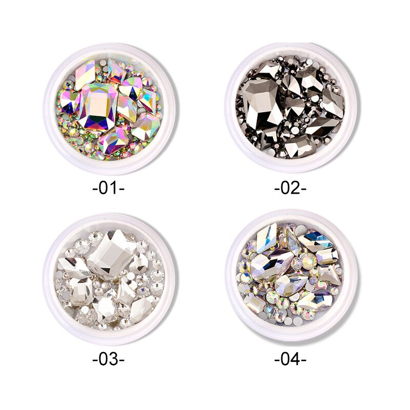 1 Box Nail Strass Ab Kleur Platte Terug Bottom Bling Crystal Mixed Size Vorm Gems Kralen Kleurrijke 3D Nail Art decoraties