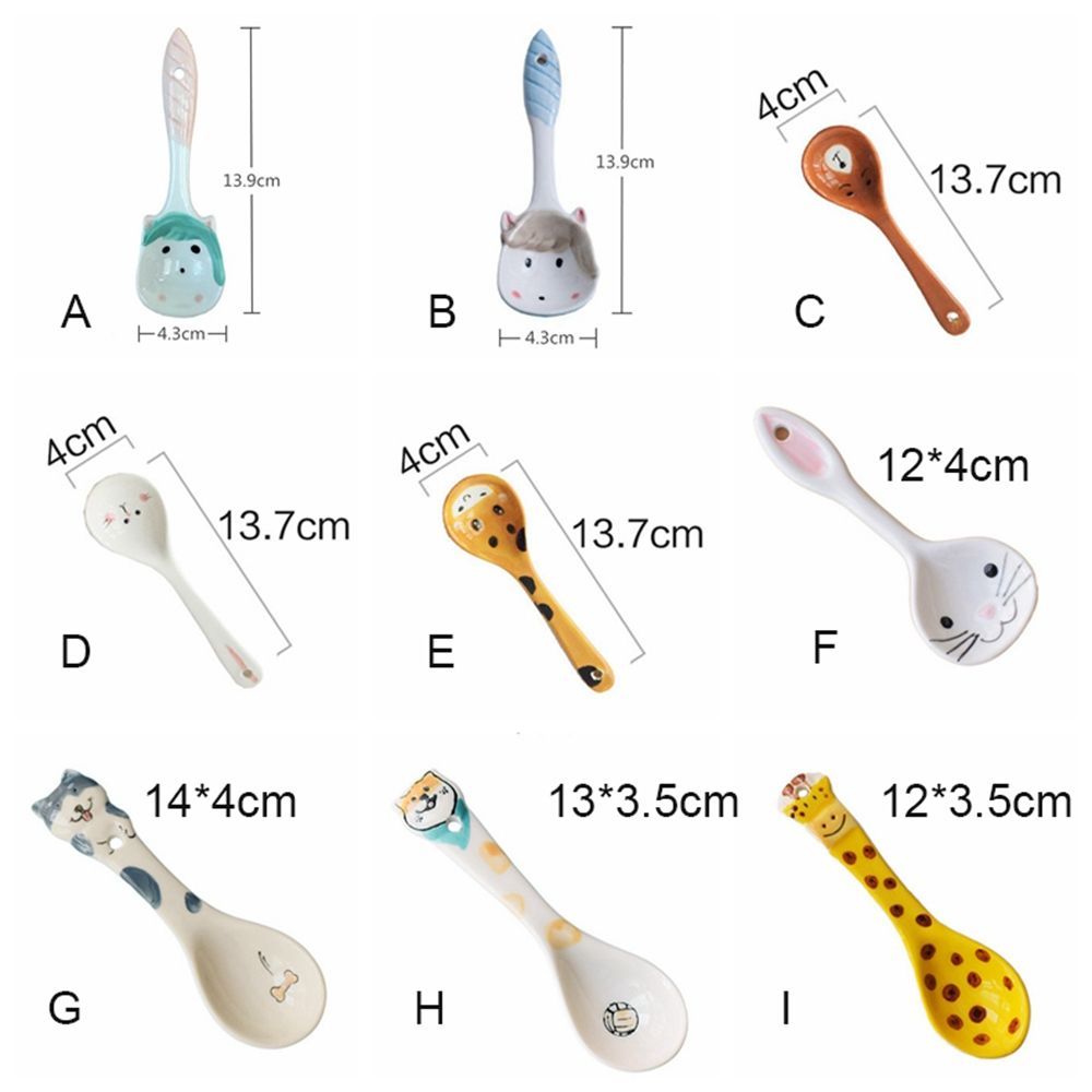 1PC Cute Cartoon Animals Cat Ceramic Spoon For Girls Boys Porridge Soup Spoon Home Restaurant Kitchen Tableware