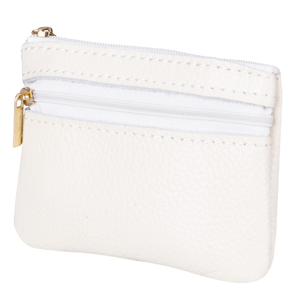 Brand Soft Men Women Card Coin Key Holder Zipper Purse Leather Wallet Pouch Change Bag: White