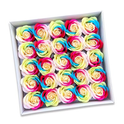 25 Stks/doos Kleurrijke Zeep Rose Decoratieve Bloemen Zeep Bloemblaadje Bruiloft Gunsten Valentijnsdag Cadeau Regenboog Rose Boeket: Champagne Core