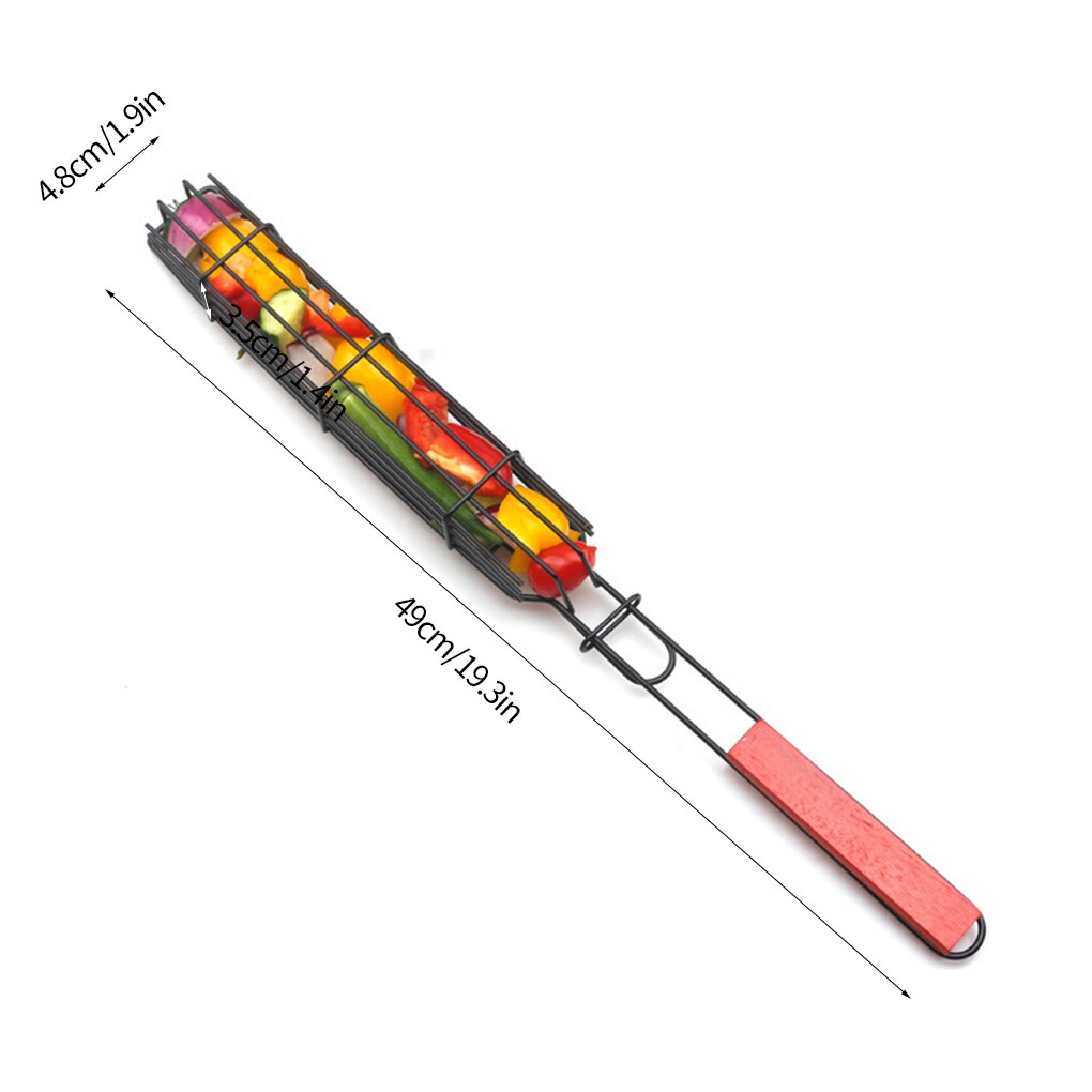 Draagbare Bbq Grillen Mand Roestvrij Staal Anti-Aanbak Barbecue Grill Mand Tools Grill Mesh For A Vlees Hamburger Bbq Gereedschap: Red / 1pc