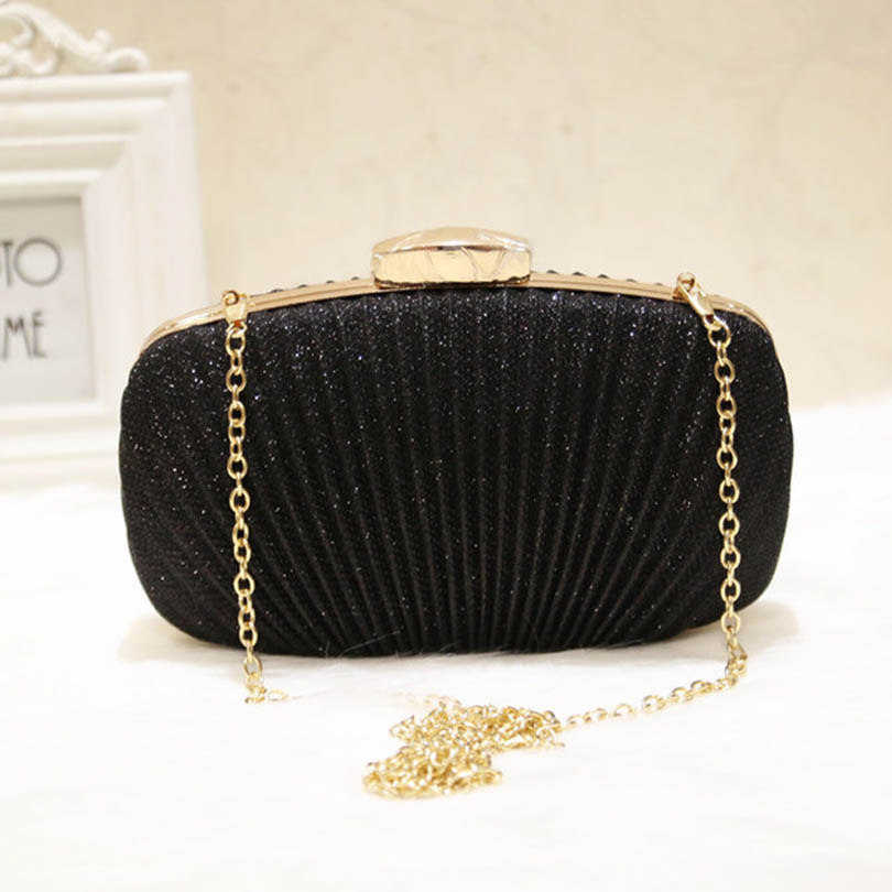 Women Ruched Clutch Evening Bag Ladies Party Wedding Bride Wallet Day Clutch Makeup Bags Crossbody Bag: Black Big