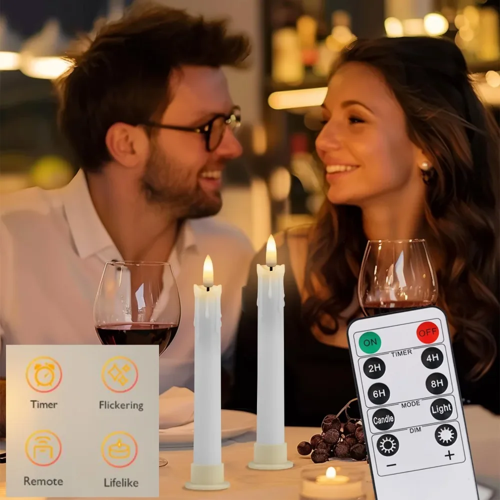 6/18/24Pc 6.6inch LED Flameless Taper Candles with Remote Flickering CandleSticks Plastic Window Candles for Halloween Christmas