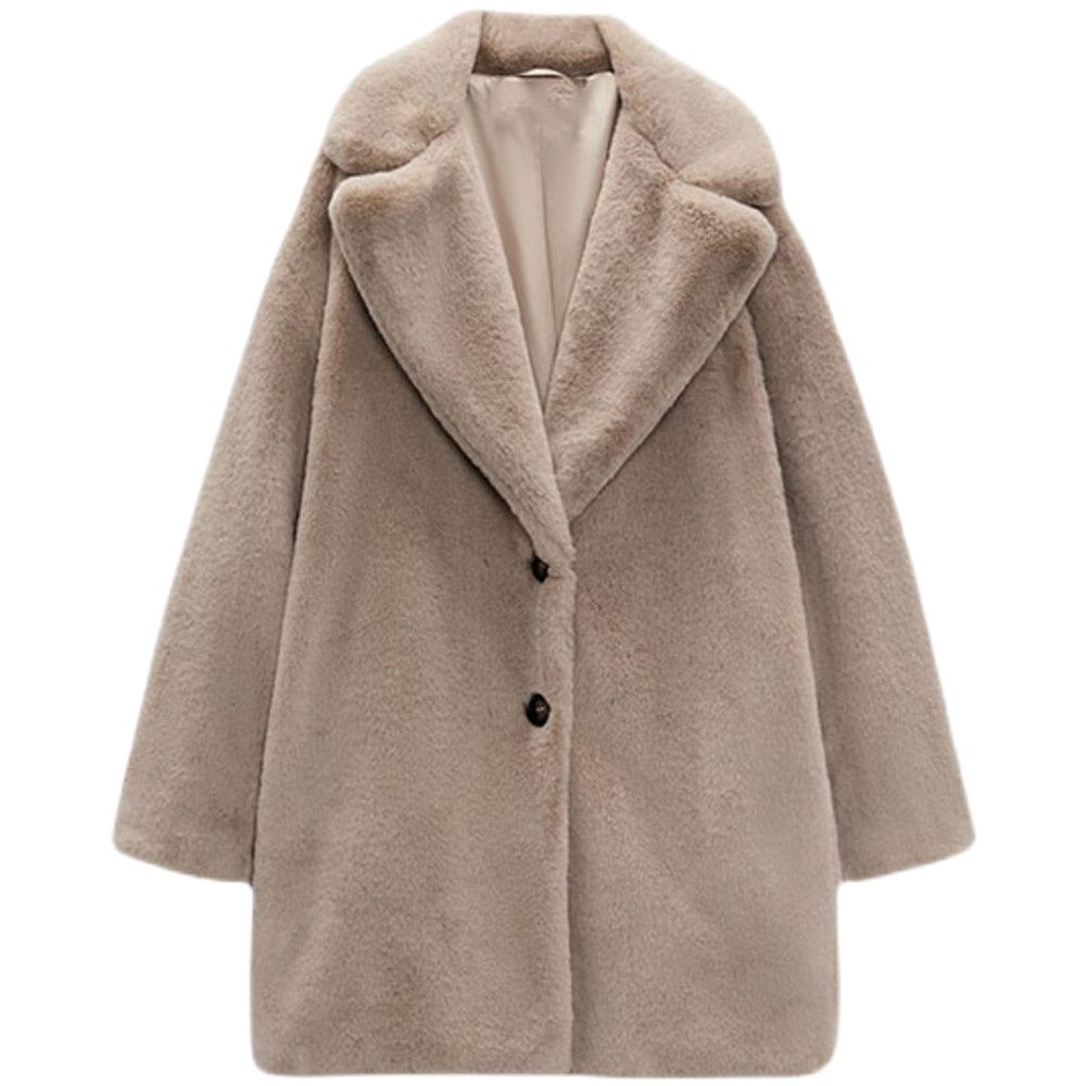 Manteau hiver élégant beige faux fur avec fermeture éclair main image 0