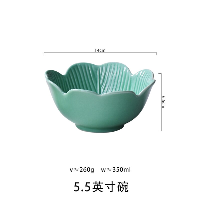 leaf-shaped tableware Home ceramic breakfast plate fruit salad dish net red soup dish deep plate: 5.5 inch dark green