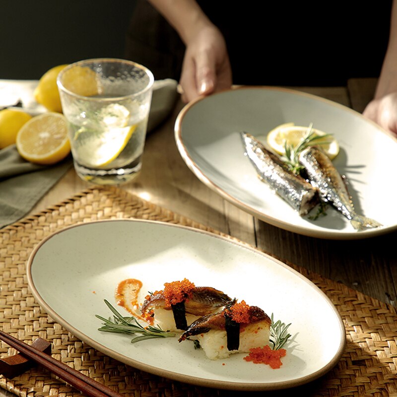 Large size fish plate with chopped pepper fish head ceramic plate oval large-capacity flat plate cooking plate steamed