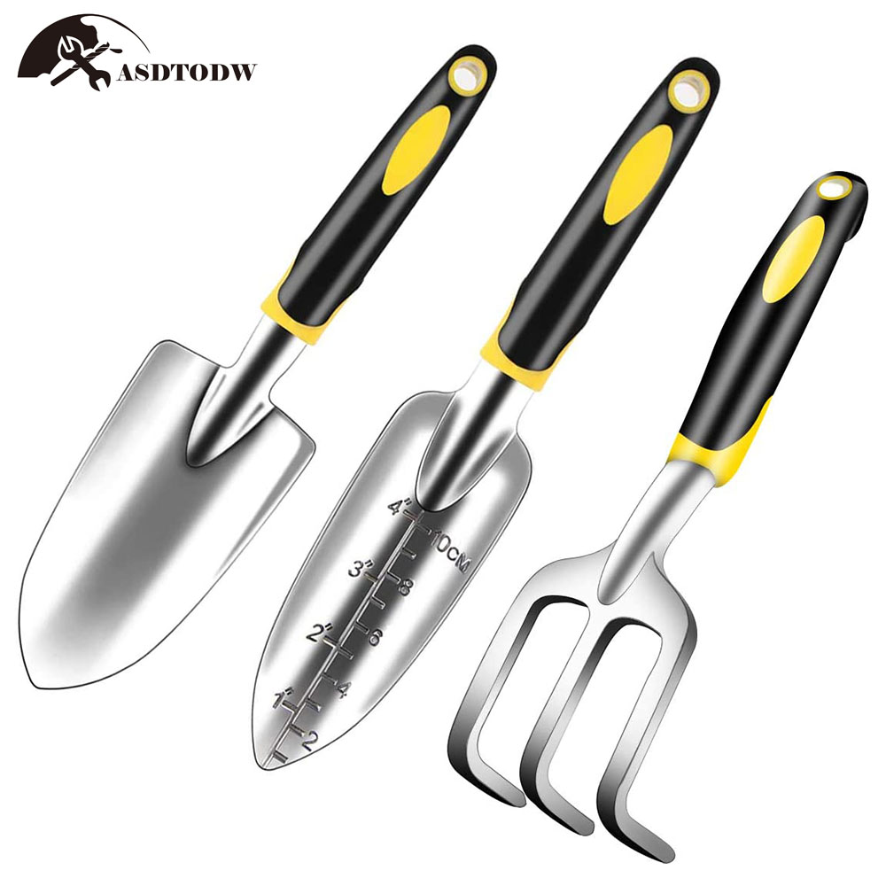 6pcs Aluminum Manual Garden Tools Set Soft Rubber Non-slip Handle Pruning Shears Trowels Transplant Cultivator Garden Hand Tools: 3pcs