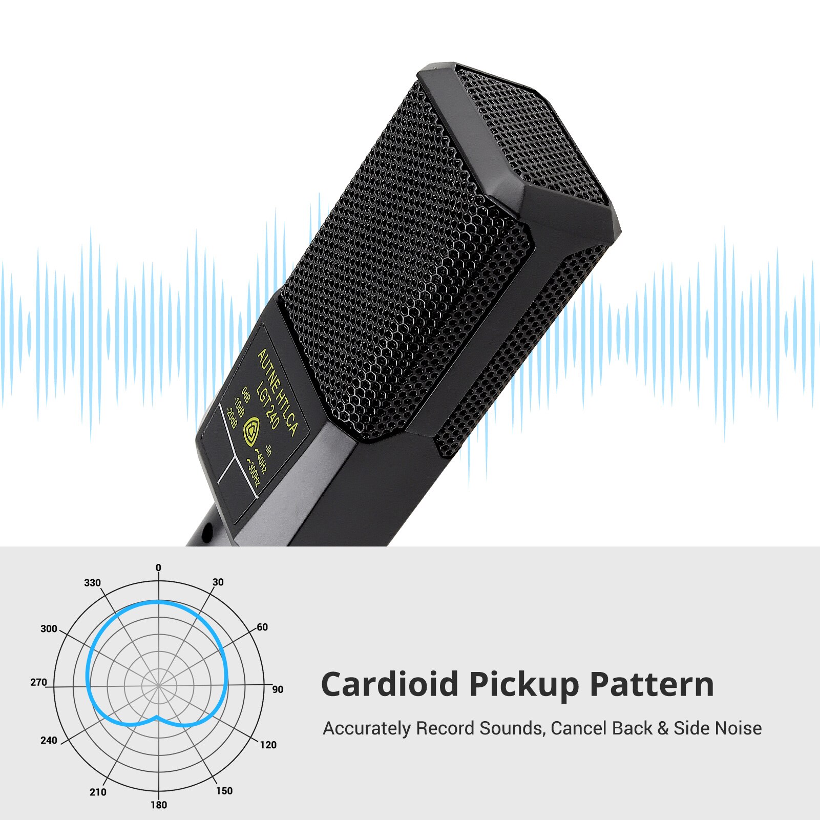 Muslady Large Diaphragm Cardioid Condenser Microphone Unidirectional Mic with Shock Mount Cable for Gaming Podcasting Recording