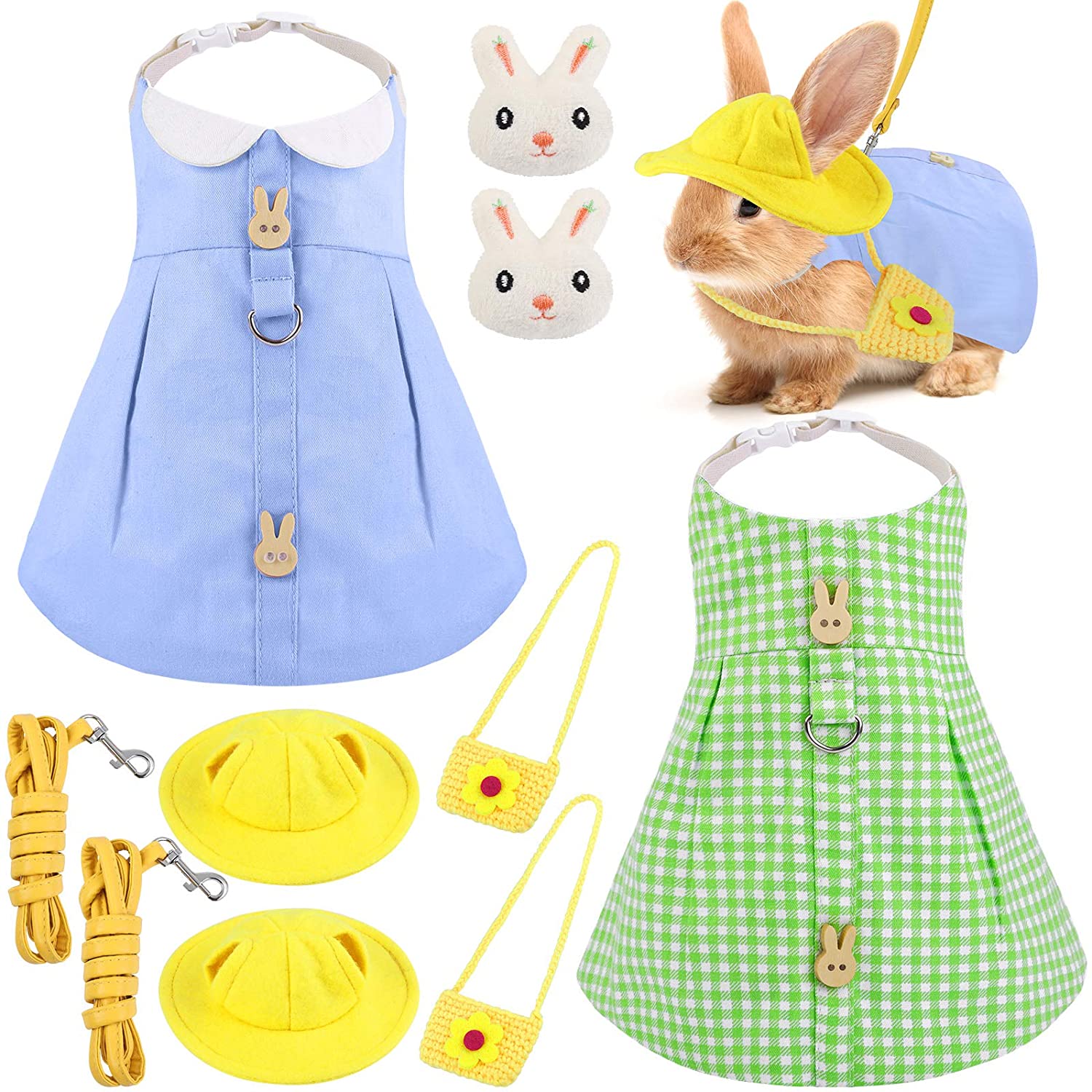 Konijn Jurk Kleine Dier Harnas Vest En Riem Met Mini Hoed Tas En Konijn Broche Escape-Proof Huisdier Bunny kleding Accessoires