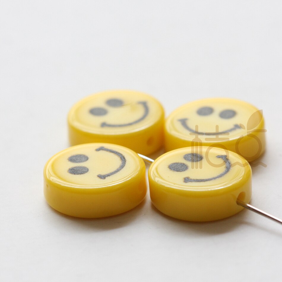 Yellow Resin Smile Face Spacer (4499C): 12mm 6 Pieces V Hole