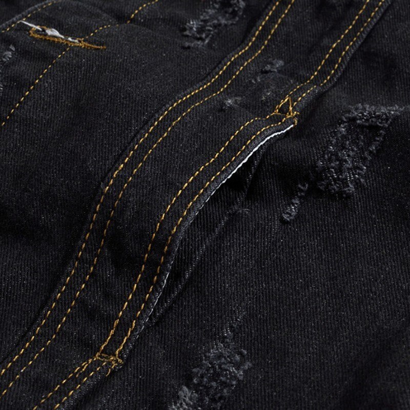 Sleeveless Ovrecoats Hole Mens Denim Vest Slim Fit Single Breasted Casual Black Male Waistcoat Plus Size M-5XL