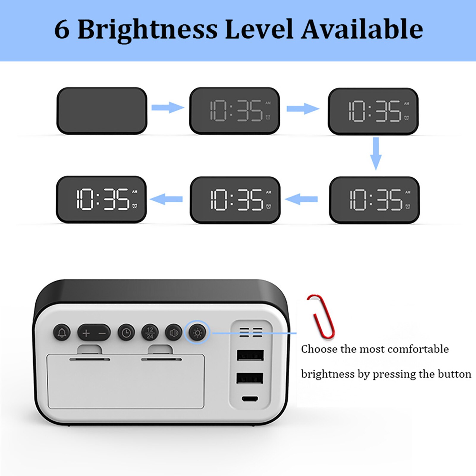 LED Digital Alarm Clock Snooze Dimmer Mirror Surface Clock Full Screen Stylish Alarm Clock Desktop Decoration