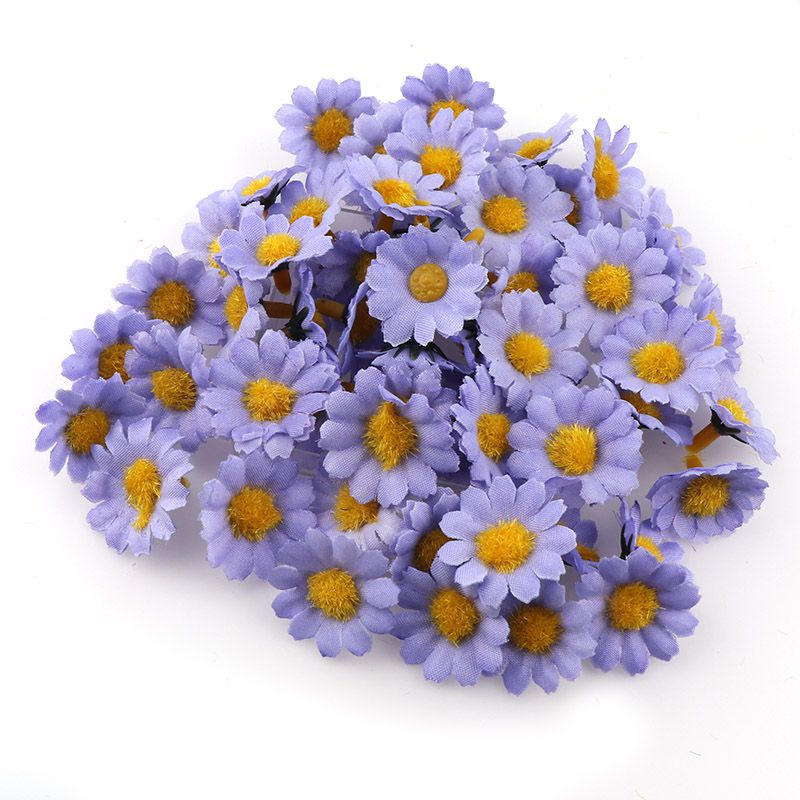 100pc/ erä 2.5cm mini päivänkakkara koriste kukka keinotekoiset silkkikukat juhla häät sisustus (ilman varsia) halvempaa: Violetti
